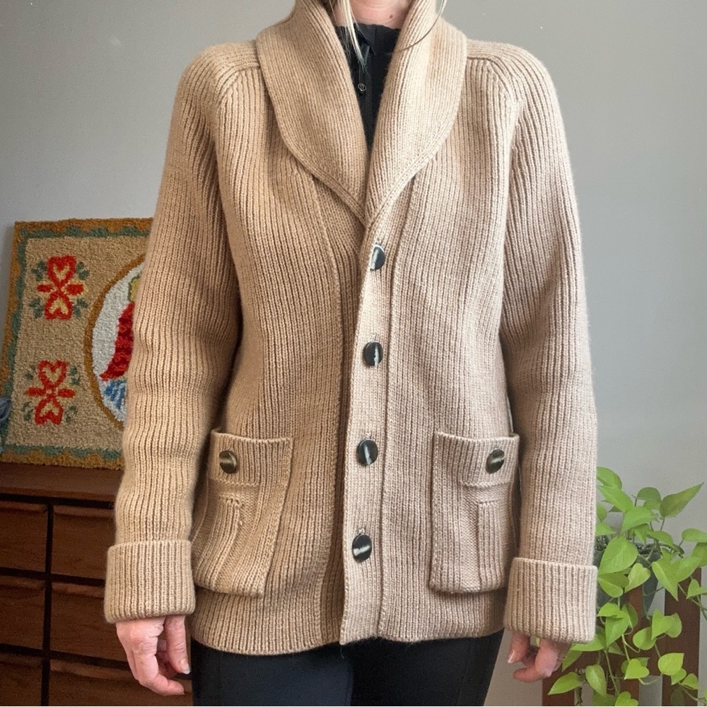Vintage Camel Hair/Wool Blend Tan Button-Up Cardigan Sweater Size Large